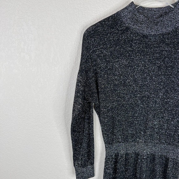 Halston Heritage Women's Metallic Stretch Sweater Midi Dress Sliver/Black Size S - Picture 2 of 10